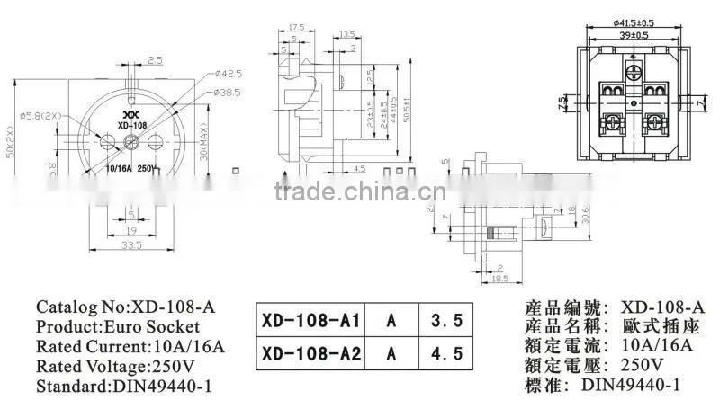China alibaba wholesales, schuko wall socket, european schuko electrical socket XD-108-A