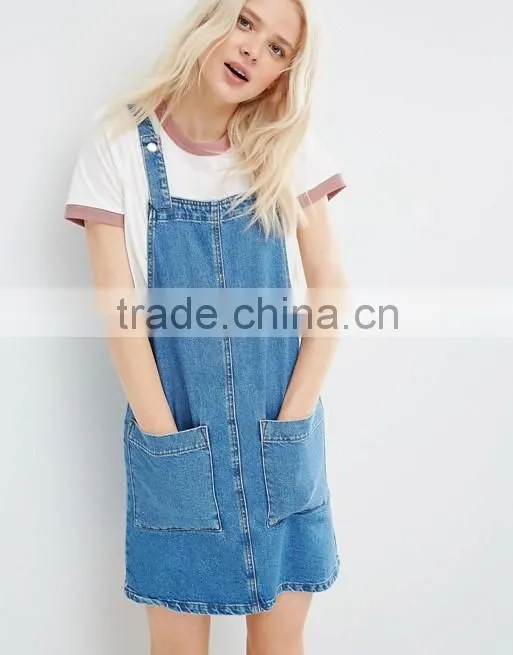 Wrap Front Pinafore Midi Dress Denim Dresses Women
