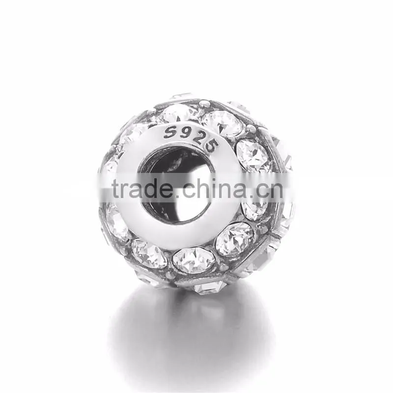 X246 European Style Crystal Ball Charms Bead 925 Sterling Silver