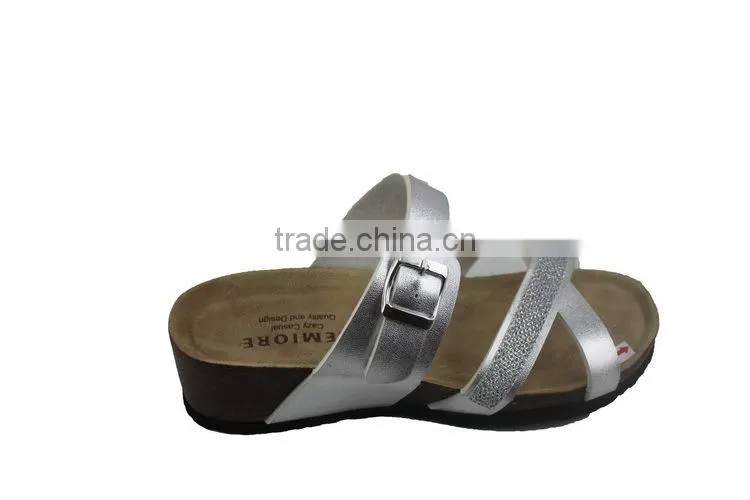 2015 Summer cork outsole platform lady leather sandal shoes