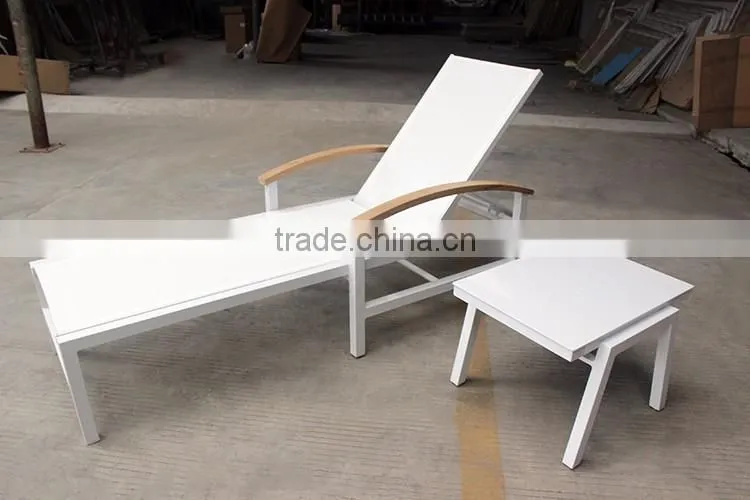 Outdoor Furniture Teak Handrails And Wheel Sun Lounger