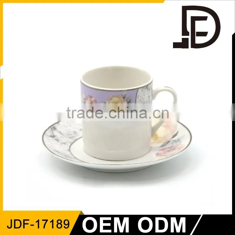 245 cc Porcelain ceramic cups and saucer, custom cup, square coffee cup sets with Customize Pattern