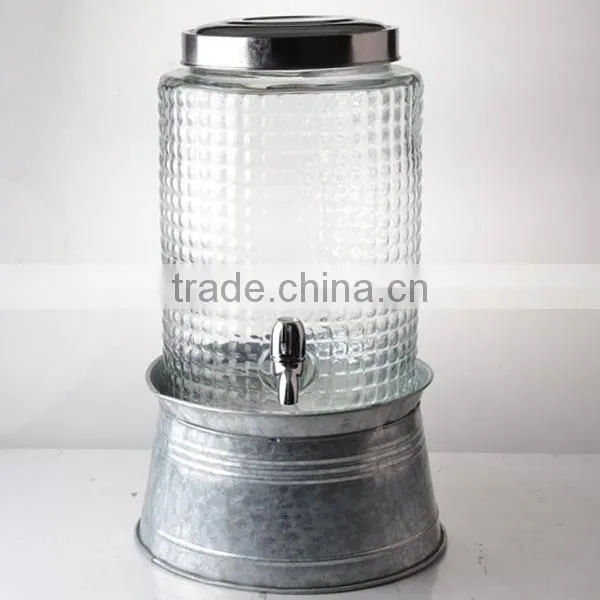 333OZ glass drink dispenser , Glass yard dispenser with ice bucket