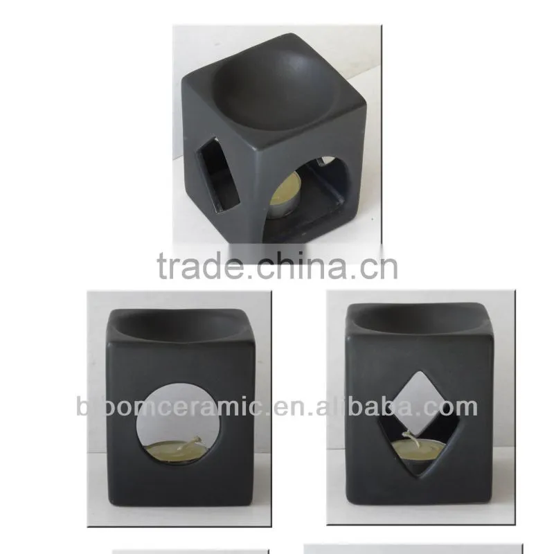Square black ceramic incense burner