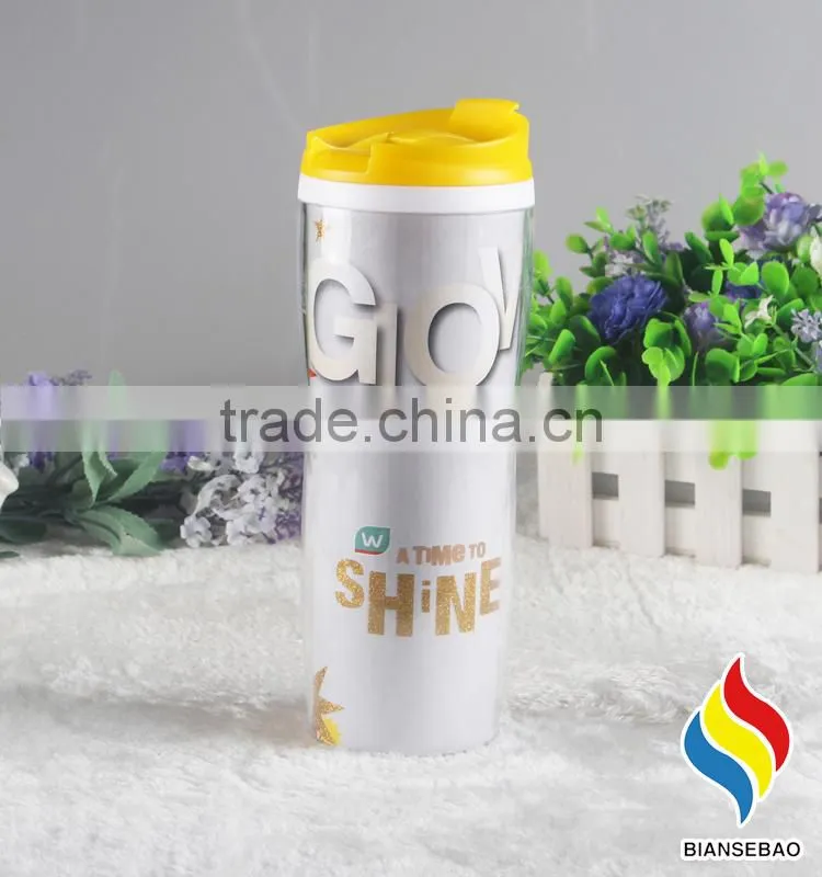16oz PP plastic inner and PS outside insulated coffee travel mug
