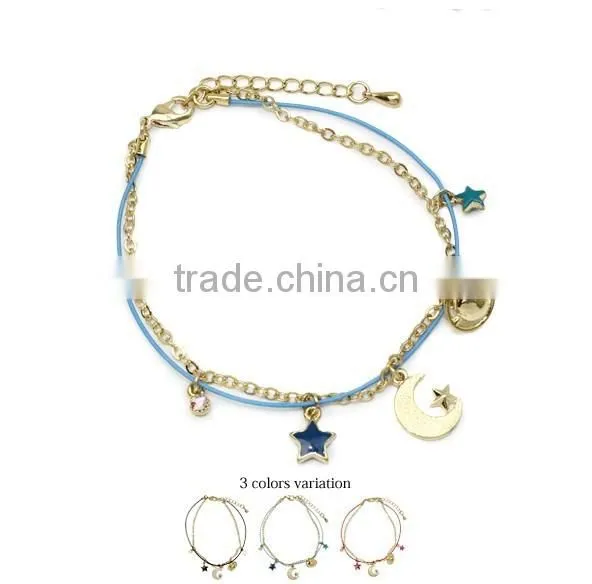 goldfill round smiling face charm bracelet tiny rhinestone charm bracelet colorful rope gold chain layered bracelet