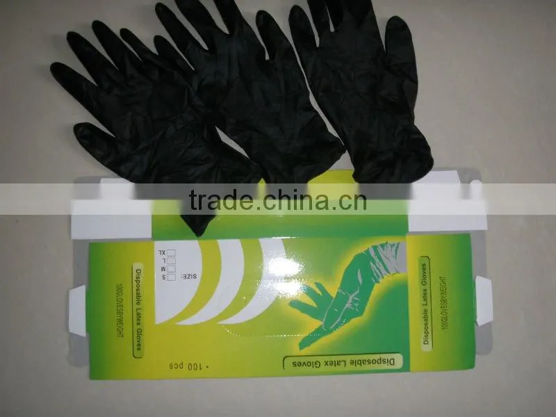 Tattoo Gloves--Powder Free/Black/Natural Latex/100pcs per box