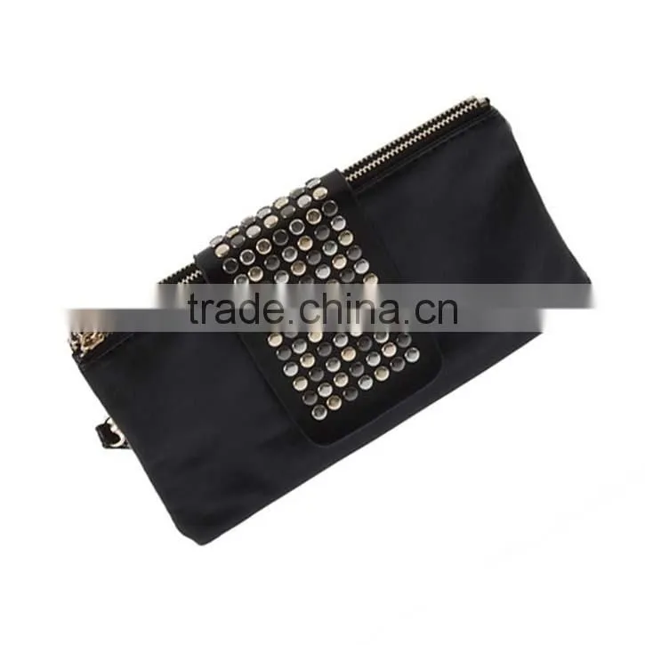 New Purse Bag Womens Korean Style Black PU Leather Rivet Clutch Bag And Purse And Wallet China Hand Bagag