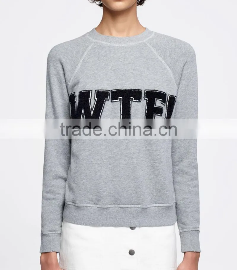 Tops for women round collar long sleeves word embroidered patchwork blouse for autumn/spring