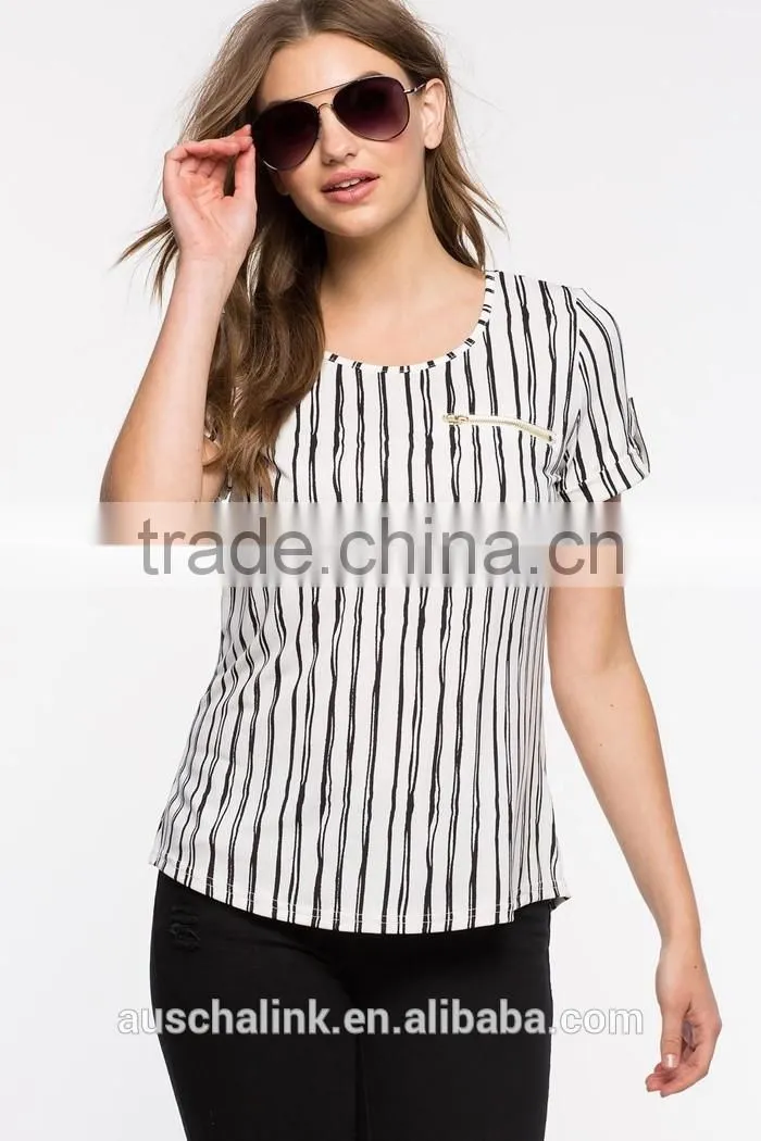 best selling high quality ladies vertical stripe t shirt