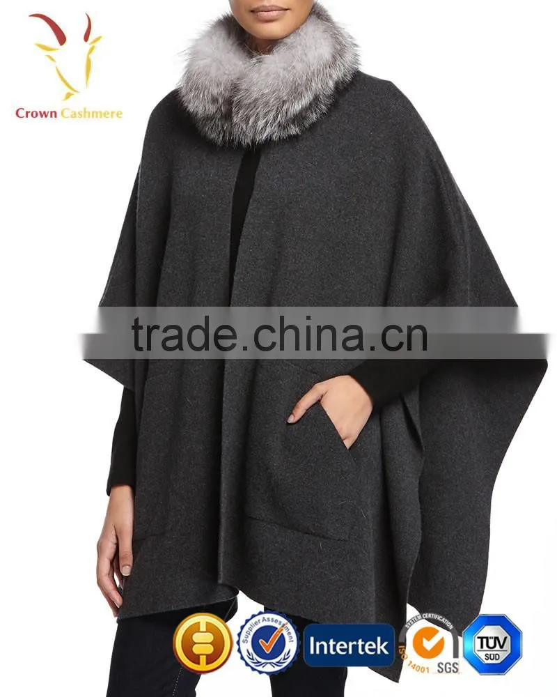Fashion Design Luxury Ladies' Cashmere Shawl with Fur