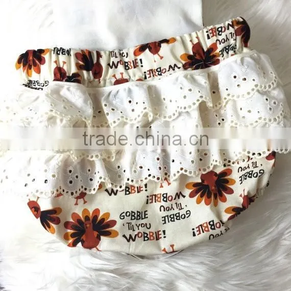 Baby Girl Thanksgiving Clothing Turkey Ruffle Romper Toddlers Fancy Lace Boho Vintage Romper