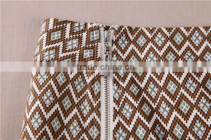 elegant printed short ladies office uniform skirts with zip decoration