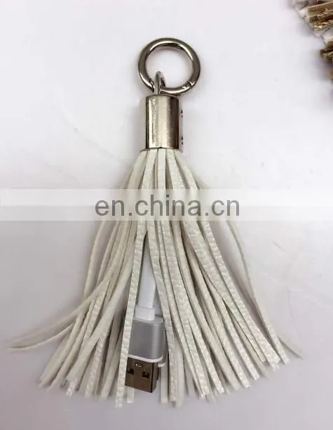 Cheap wholesale Leather tassels keychain with USB wire