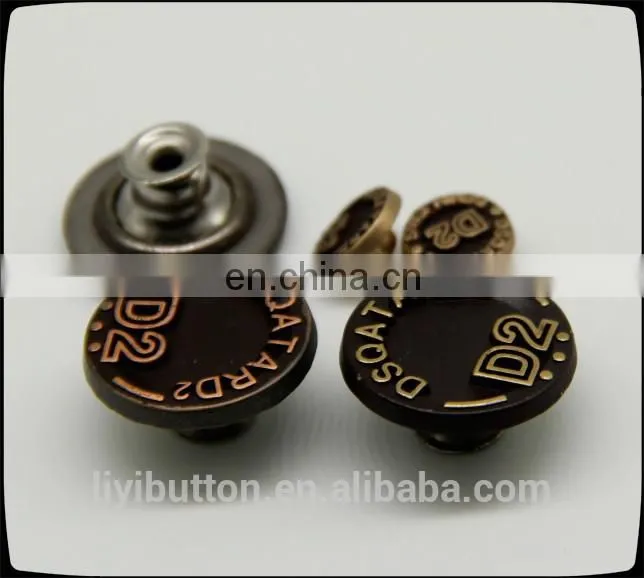 hot sale painting matte black zinc alloy button for jeans, embossing logo with metal button