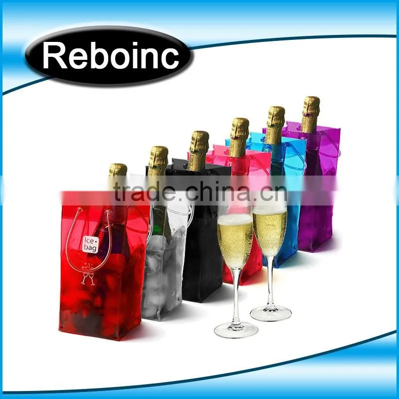 Free sample Design Printed Various Color Transparent PVC Plastic Carryingpvc ice bag Wine Beer Bottle Ice cooler Bag