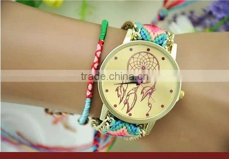 Ethnic Style Hand Knitted Adjustable Colorful Bracelets Band Quartz Lady Watch Women Fine Relogio Feminino