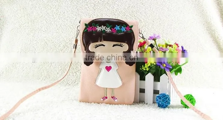 Wholesale pu lovely cartoon girl mini shoulder bags mobile phone waterproof cell bag