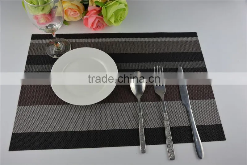 High quality dark color black with brown PVC strip placemat table mat home decoration