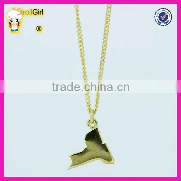 Custom wholesale 925 sterling silver map design 14K gold necklace