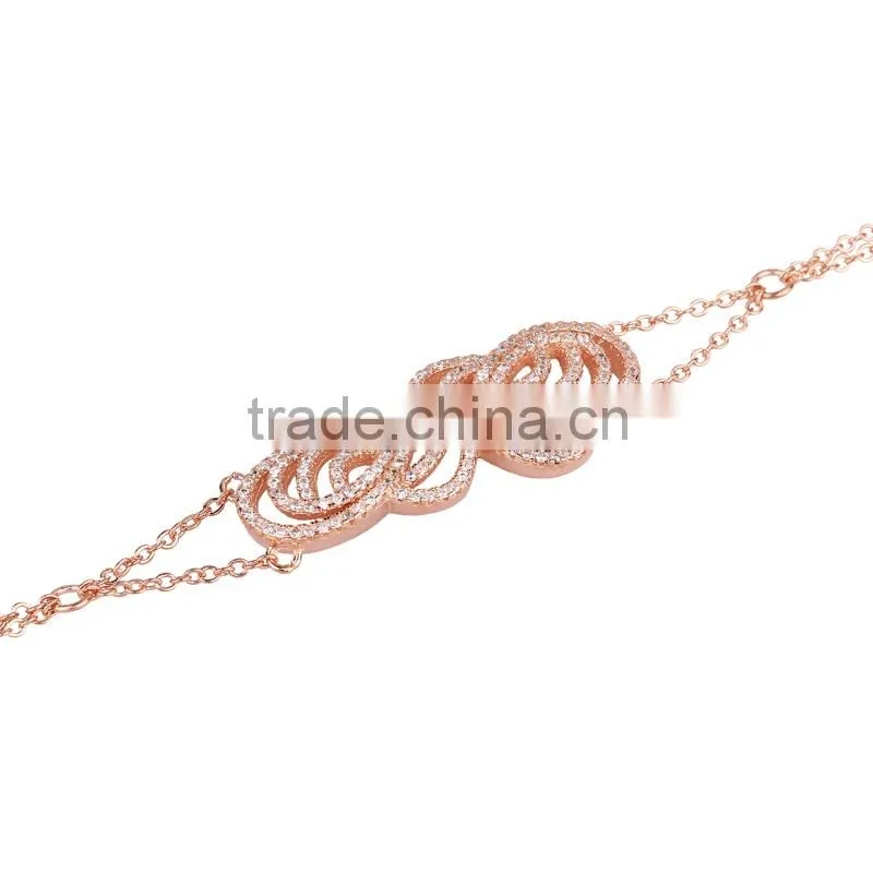 925 sterling silver beautiful charm bracelet with clear zirconia fashion bracelet 2014 bijoux nickel free