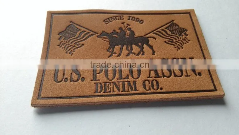 Custom good quality embossed brown leather label for jeans