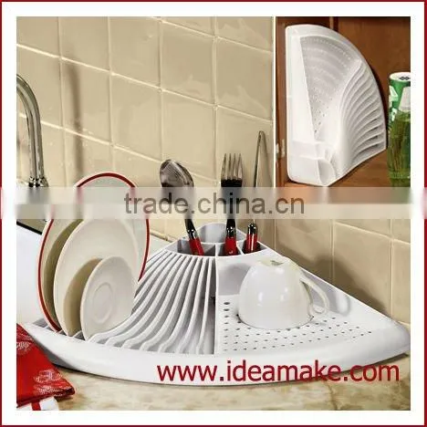 space saving Fan-shaped Dish Dryer with drain board and cutlery holder