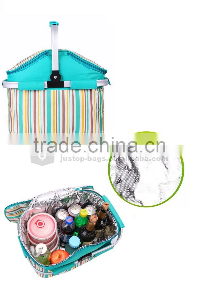 Factory good quality folding picnic basket, picnic cooler bag, cooler basket