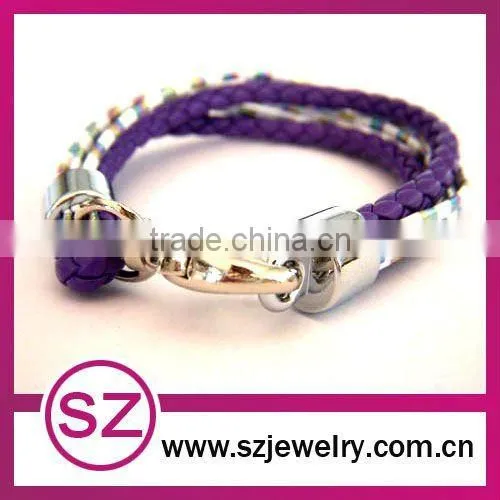 PUB0049 braided green leather vintage bracelet clasp