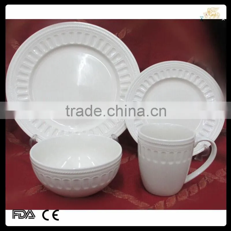 2015 new producwholesale high quality 16pcs embossed ceramic dinnerware