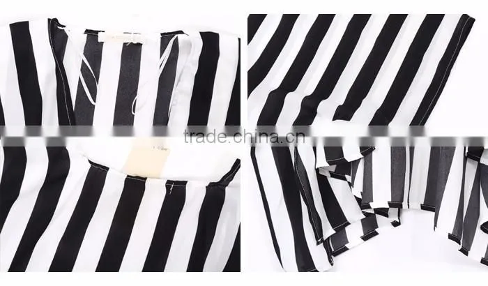 2016 Hot Sale New Fashion Black White Vertical Striped Women Top