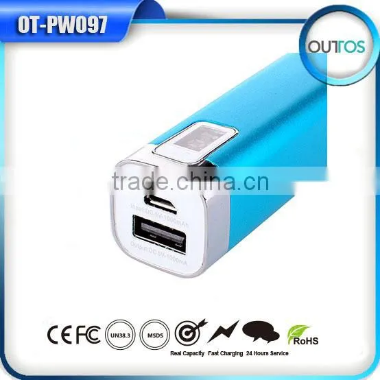 Portable Stick Aluminium Rohs Power Bank Charger 2600mah With LCD Display