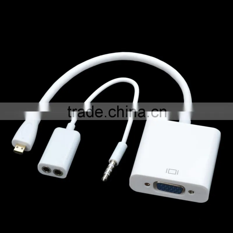 High quality Micro HDMI Male to VGA Female Cable + Bisected Audio Cable Set - White