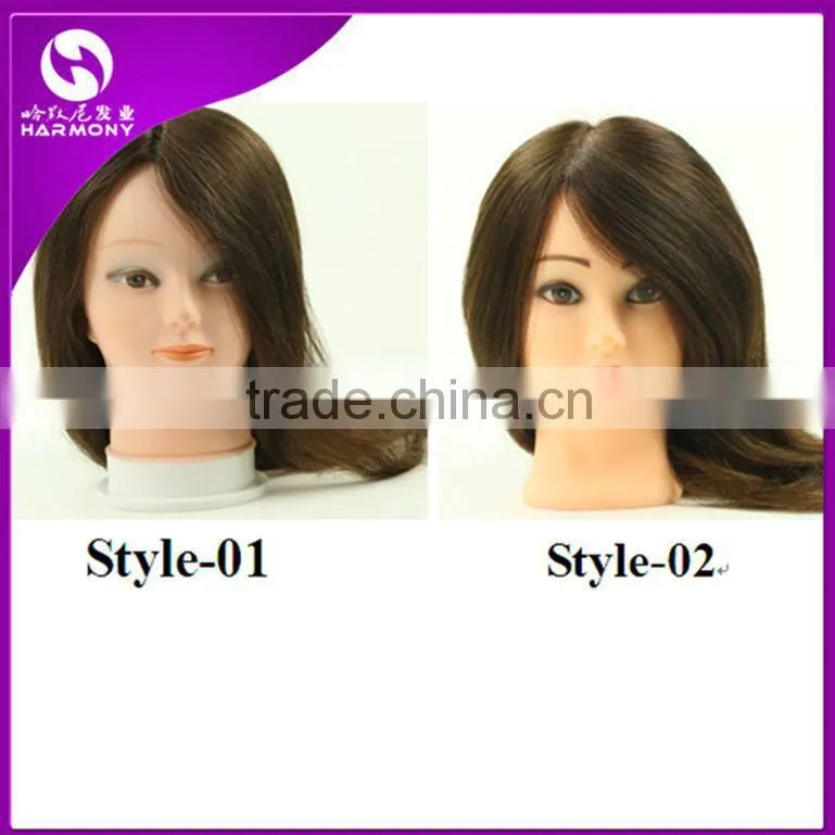 2015 cheap cosmetology salon human hair training head for hairdressers/100% human hair training doll head practice head