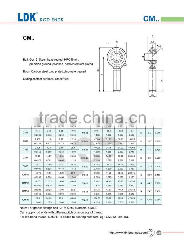 LDK inch rod end American size CF6 oscillating rod end bearing
