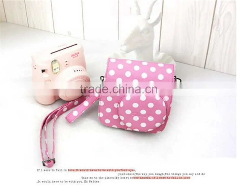 PU leather Pink Dot Fuji instax Mini Case Bag for Fujifilm Instax Mini8 Case with Shoulder Strap