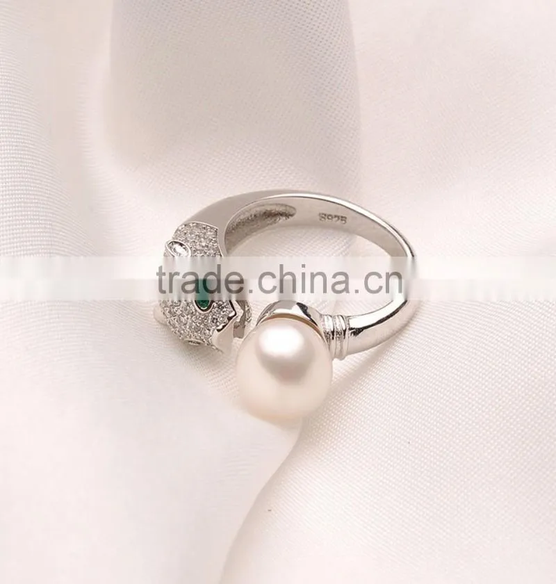 Leopard head design natural fresh water cheap engagement rings