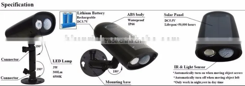 Weatherproof 3W Solar Powered Motion Sensor LED Light
