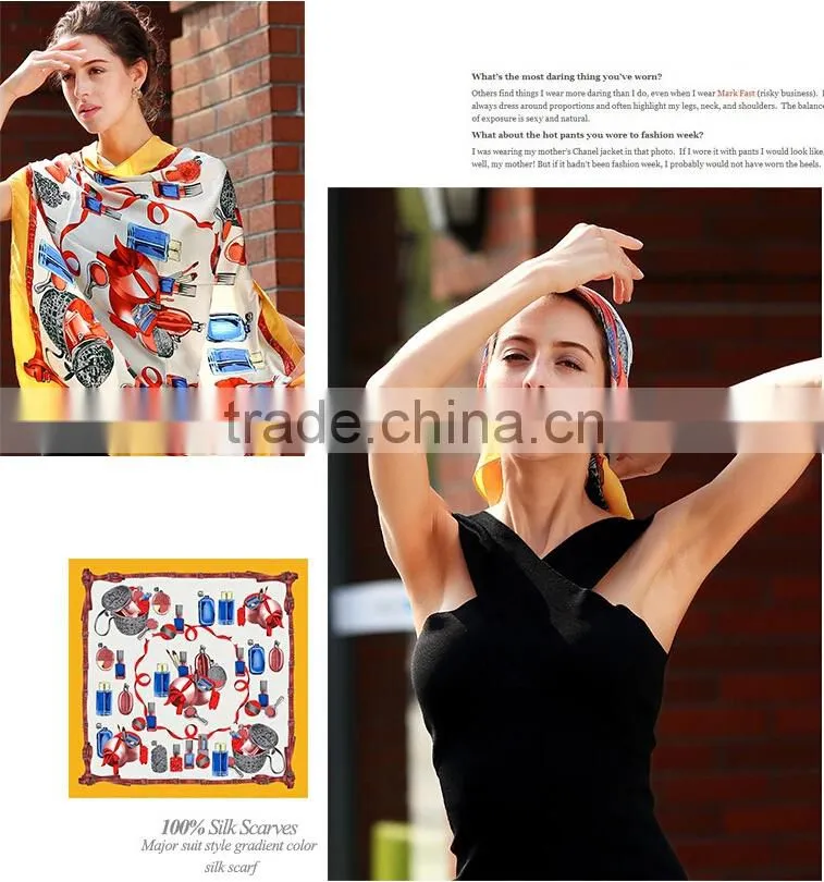 Customized silk satin square scarf with perfume pattern