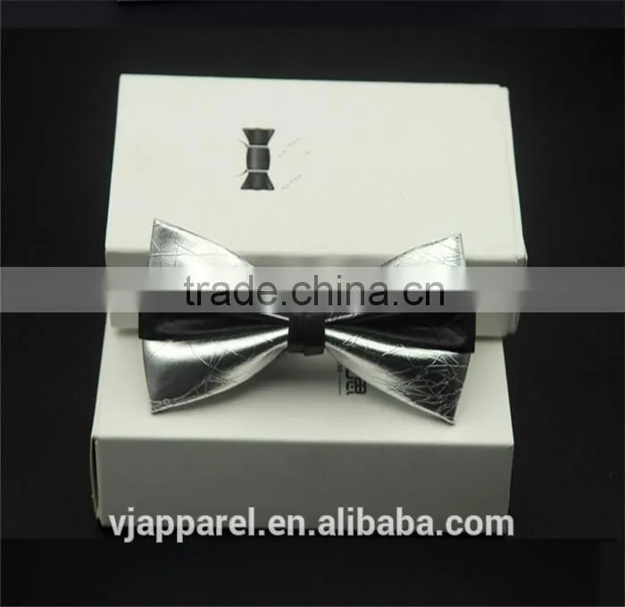 Clip-On Bow Tie with Faux Leather Bowtie Tuxedo