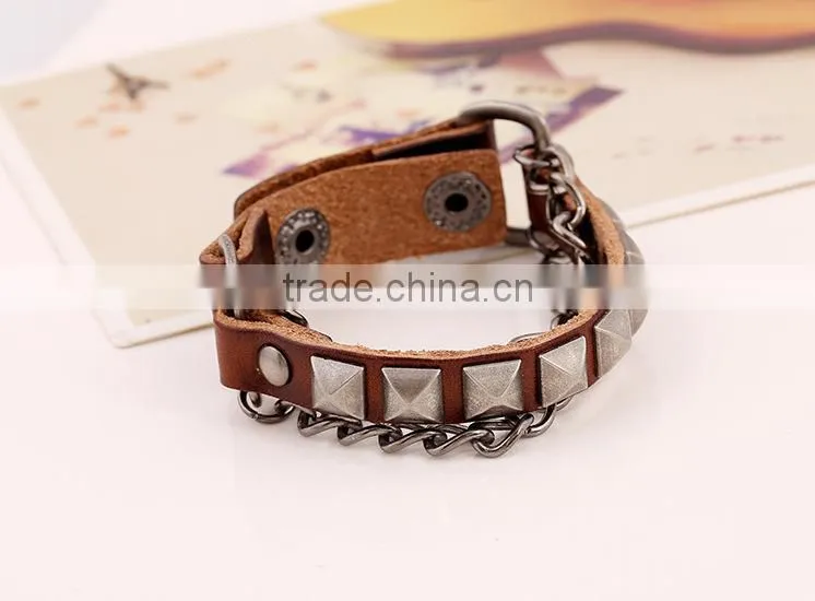 nail chain manly teen leather bracelet, thick leather bracelets
