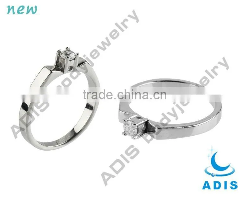 316L stainless steel fashion ring,prong zircon stone