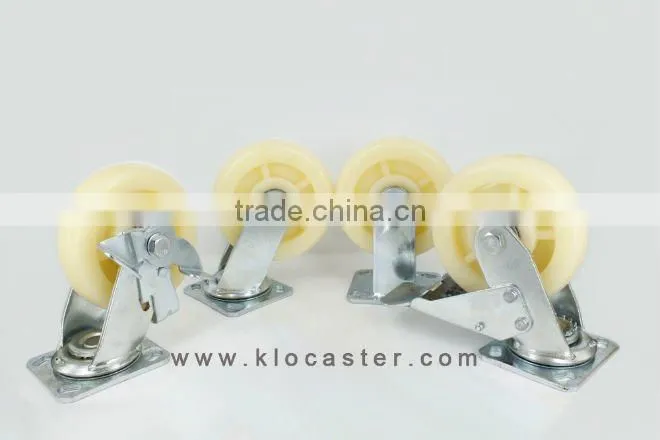 Swivel heavy duty nylon caster with side brake 4"5"6"8"