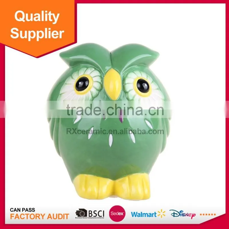 Hot selling creative ceramic animal owl piggy bank as children gift