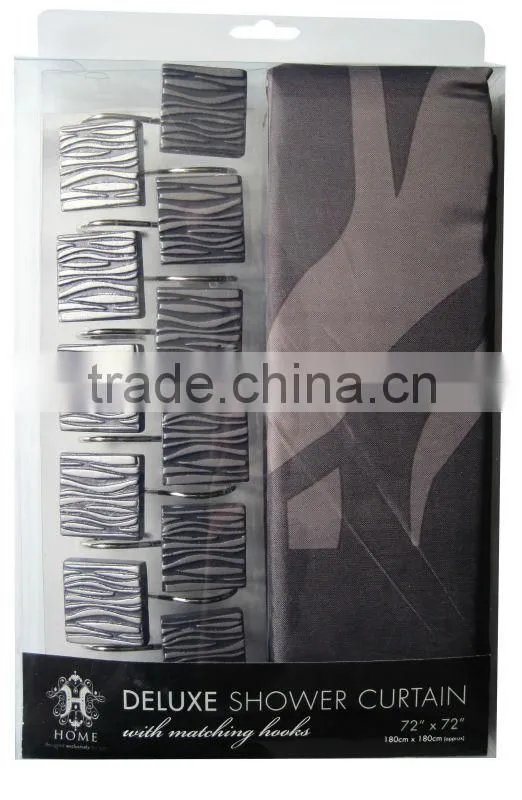 plant design polyester shower curtain with resin hooks