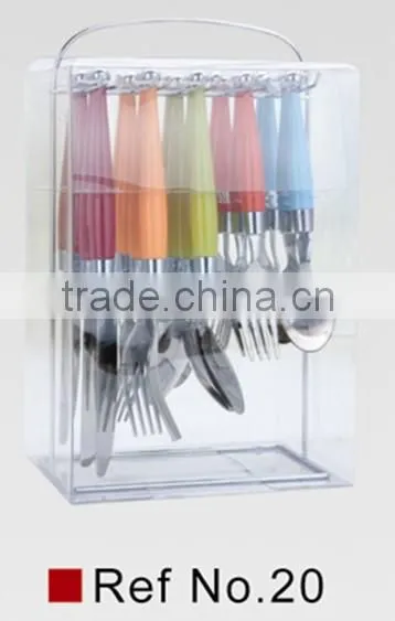 20pcs plastic colorful handle stainless cutlery set with hand polish