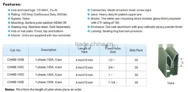 CHMB 100A outdoor electric metal meter box/meter base