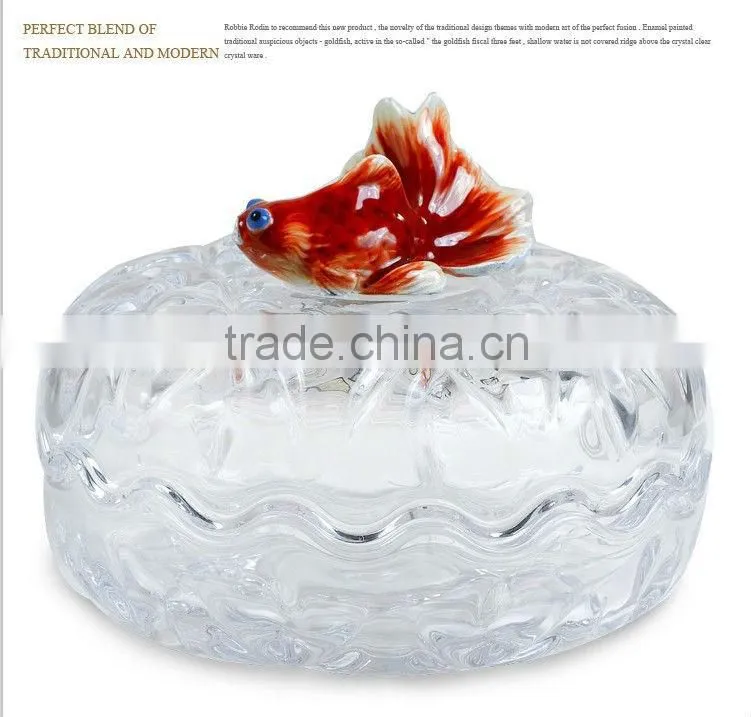RORO gold fish enamel crystal glass candy holder