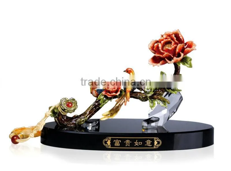 RORO Chinese Trational Wish Ruyi peony enamel decorative article for home decoration/gift