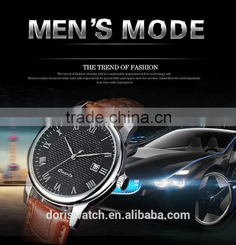 High Quality Men Watches Customized Leather Strap Big Dial Colck Hours Quartz Watches